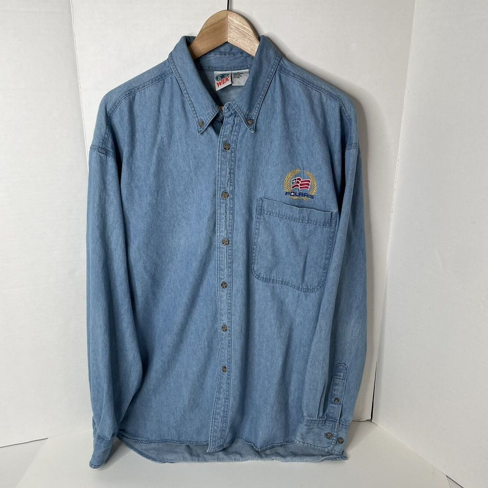 Vintage Polaris Button Down Shirt, XL, Light Blue Denim Style, WEK
